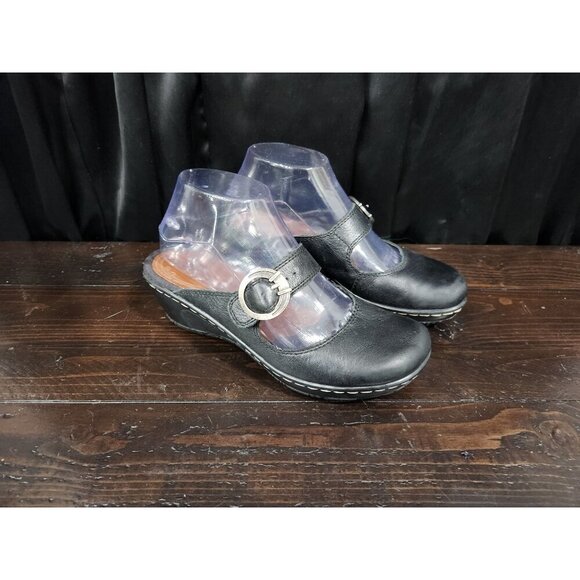 Baretraps Quizzical Black Leather Dress Wedge Clog Sandal/Sz. 7M, EUC - Picture 3 of 9